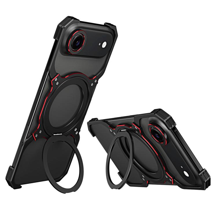 For iPhone Air Mechanical Arm Borderless MagSafe Holder Metal Phone Case(Black Red)