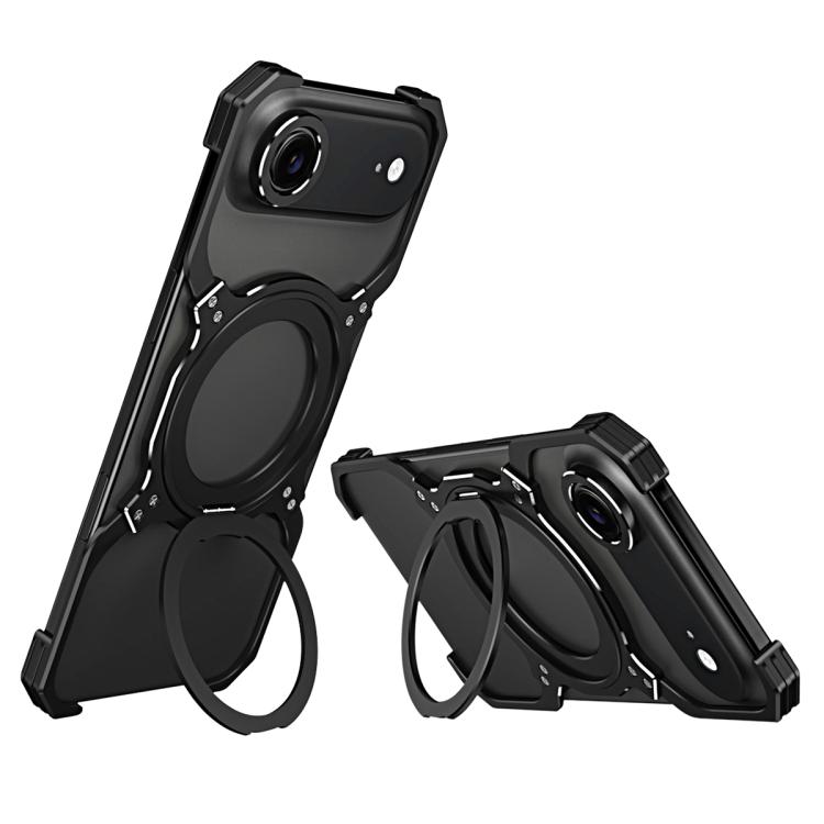 For iPhone Air Mechanical Arm Borderless MagSafe Holder Metal Phone Case(Black Silver)