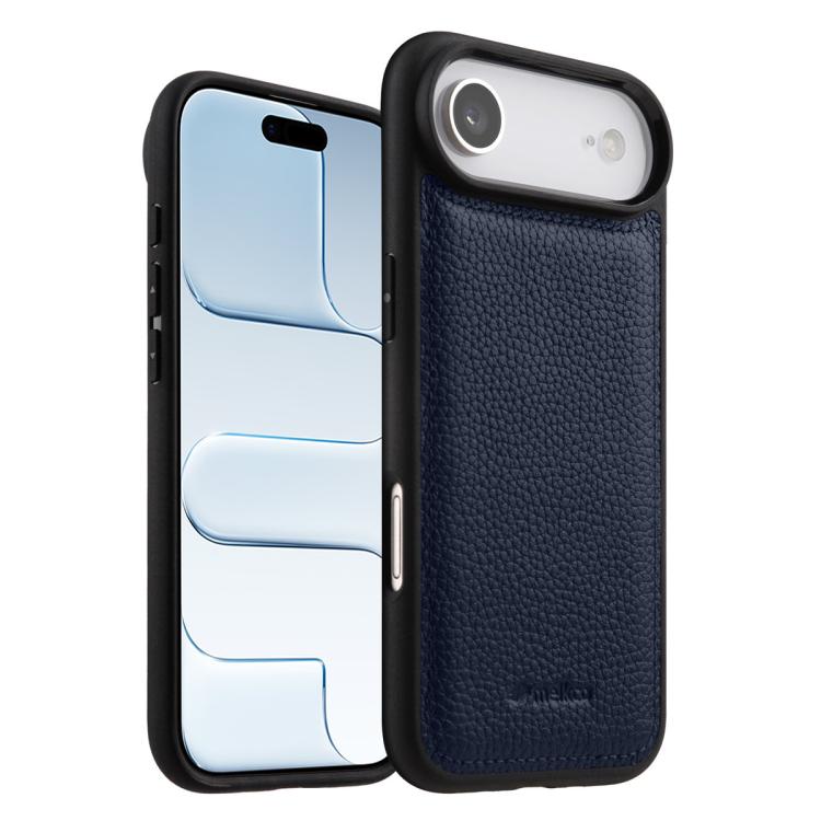 For iPhone Air melkco Litchi Texture Full Coverage Genuine Leather Hybrid PC Phone Case(Dark Blue)