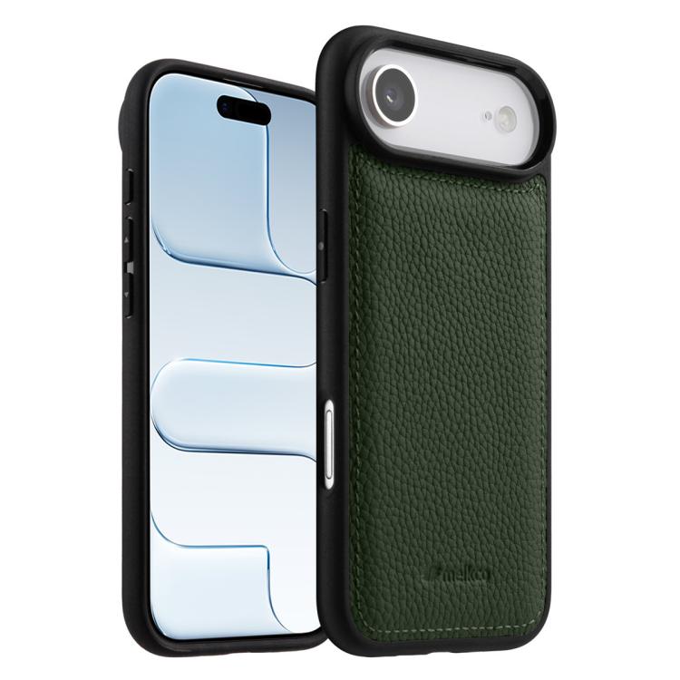 For iPhone Air melkco Litchi Texture Full Coverage Genuine Leather Hybrid PC Phone Case(Dark Green)