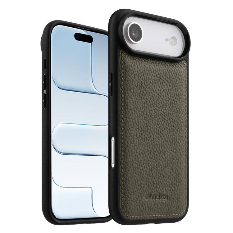 For iPhone Air melkco Litchi Texture Full Coverage Genuine Leather Hybrid PC Phone Case(Grey)