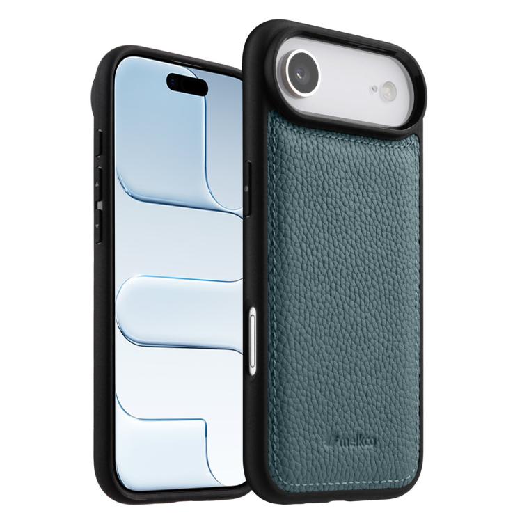 For iPhone Air melkco Litchi Texture Full Coverage Genuine Leather Hybrid PC Phone Case(Light Blue)