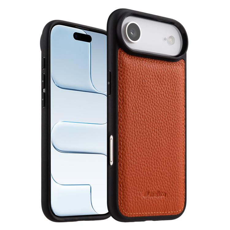 For iPhone Air melkco Litchi Texture Full Coverage Genuine Leather Hybrid PC Phone Case(Orange)
