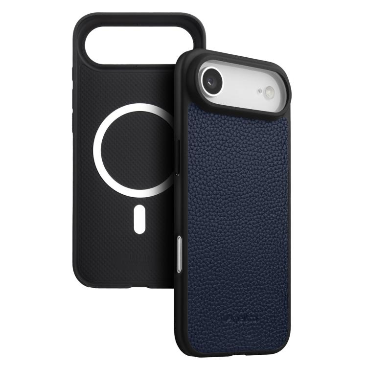 For iPhone Air melkco Litchi Texture Magnetic Full Coverage Genuine Leather Hybrid PC Phone Case(Dark Blue)