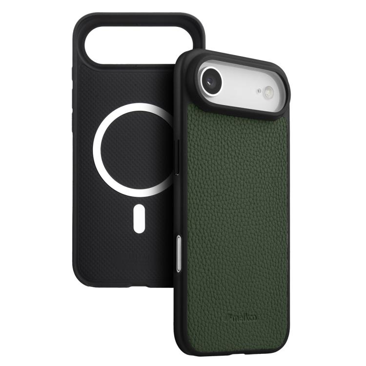 For iPhone Air melkco Litchi Texture Magnetic Full Coverage Genuine Leather Hybrid PC Phone Case(Dark Green)