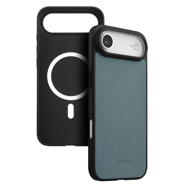 For iPhone Air melkco Litchi Texture Magnetic Full Coverage Genuine Leather Hybrid PC Phone Case(Light Blue)