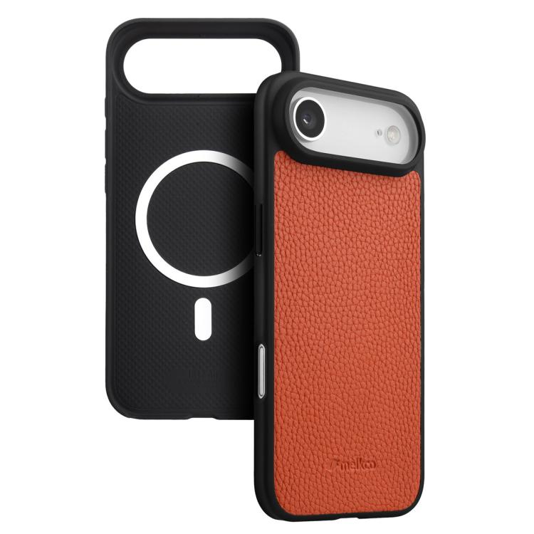 For iPhone Air melkco Litchi Texture Magnetic Full Coverage Genuine Leather Hybrid PC Phone Case(Orange)