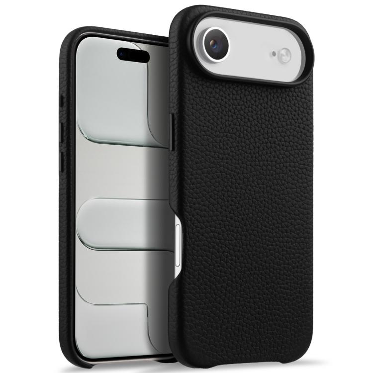 For iPhone Air melkco Litchi Texture Magnetic Full Coverage Genuine Leather Phone Case with AI Button(Black)