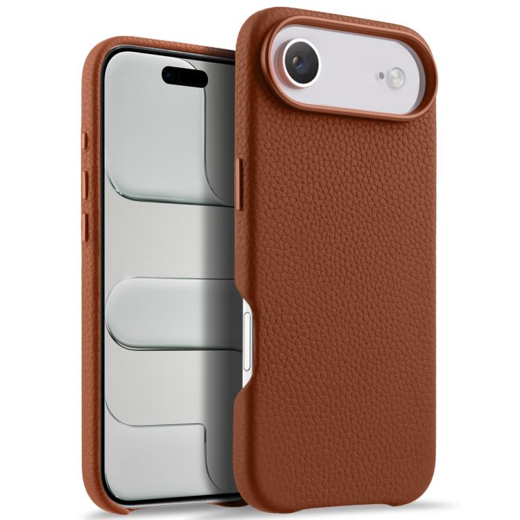 For iPhone Air melkco Litchi Texture Magnetic Full Coverage Genuine Leather Phone Case with AI Button(Brown)