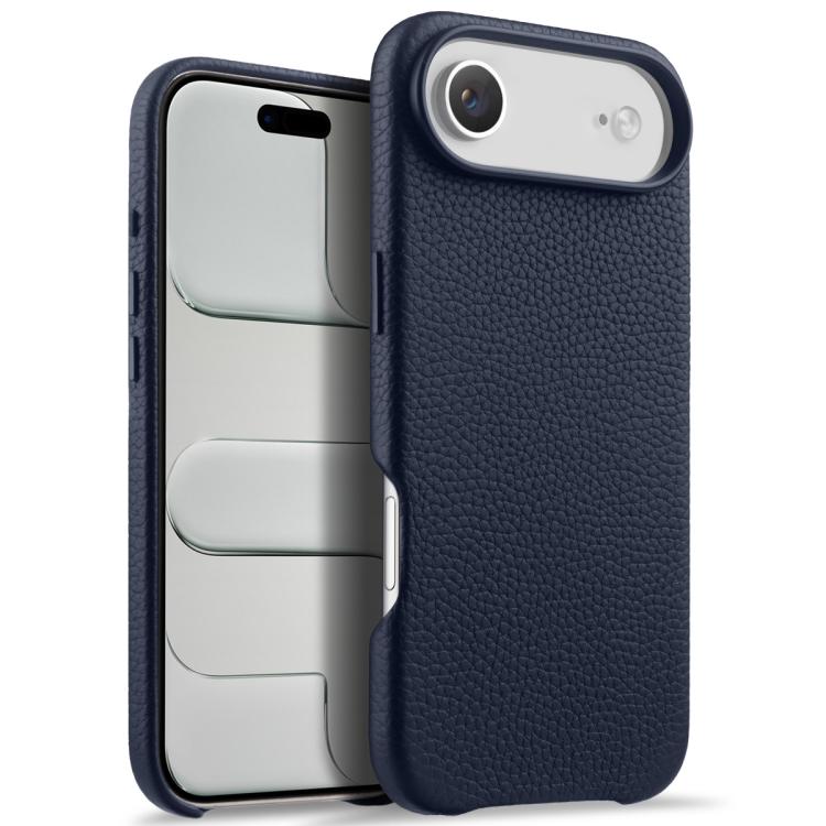 For iPhone Air melkco Litchi Texture Magnetic Full Coverage Genuine Leather Phone Case with AI Button(Dark Blue)