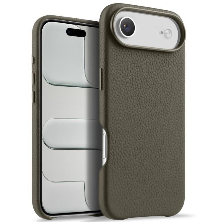 For iPhone Air melkco Litchi Texture Magnetic Full Coverage Genuine Leather Phone Case with AI Button(Grey)
