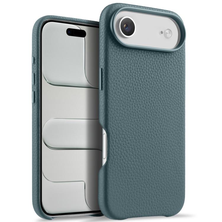 For iPhone Air melkco Litchi Texture Magnetic Full Coverage Genuine Leather Phone Case with AI Button(Light Blue)