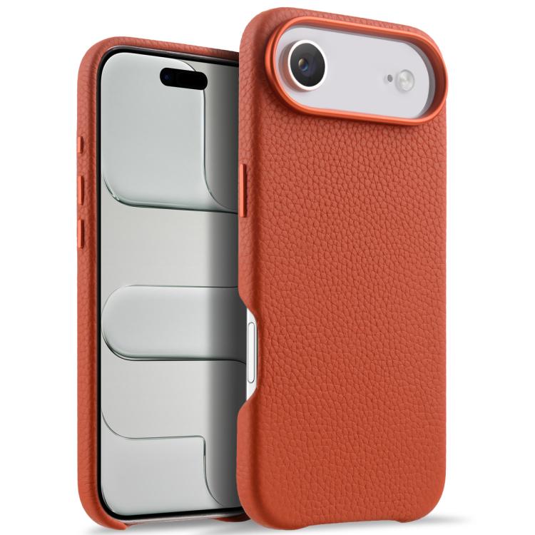 For iPhone Air melkco Litchi Texture Magnetic Full Coverage Genuine Leather Phone Case with AI Button(Orange)