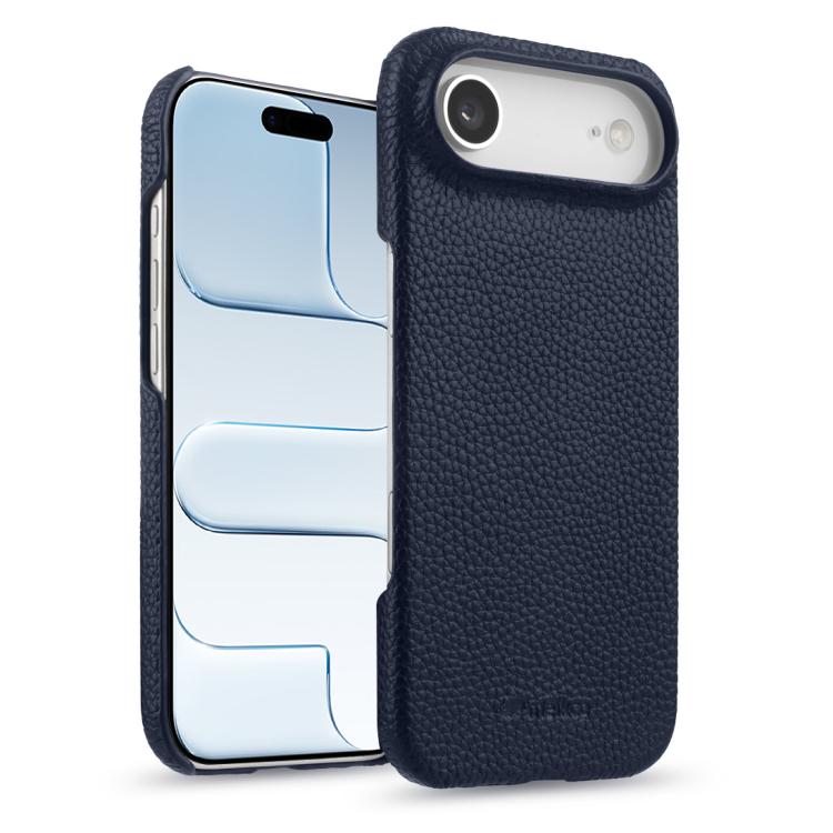 For iPhone Air melkco Litchi Texture Magnetic Half Coverage Genuine Leather Phone Case(Dark Blue)