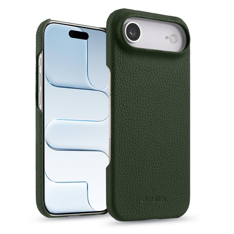 For iPhone Air melkco Litchi Texture Magnetic Half Coverage Genuine Leather Phone Case(Dark Green)