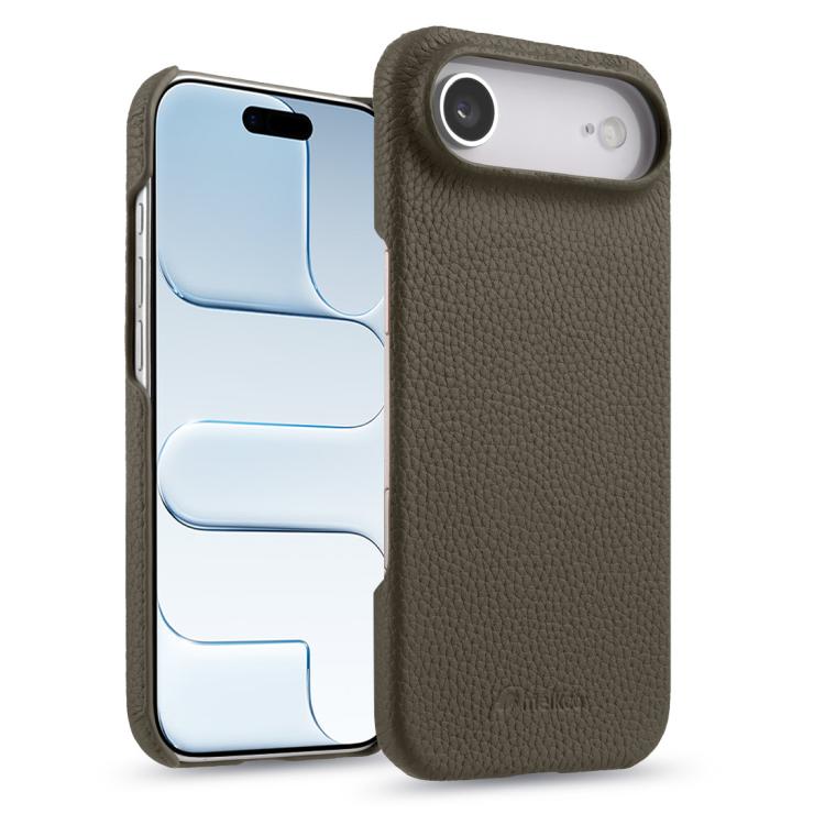 For iPhone Air melkco Litchi Texture Magnetic Half Coverage Genuine Leather Phone Case(Grey)