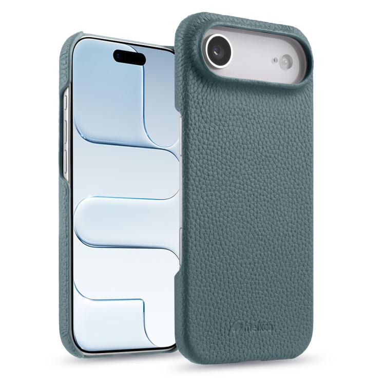 For iPhone Air melkco Litchi Texture Magnetic Half Coverage Genuine Leather Phone Case(Light Blue)
