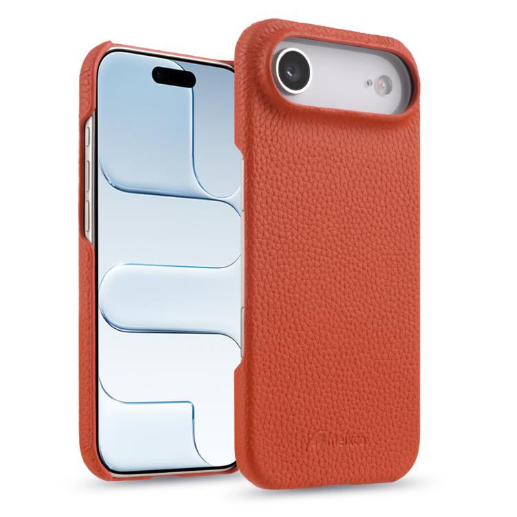 For iPhone Air melkco Litchi Texture Magnetic Half Coverage Genuine Leather Phone Case(Orange)