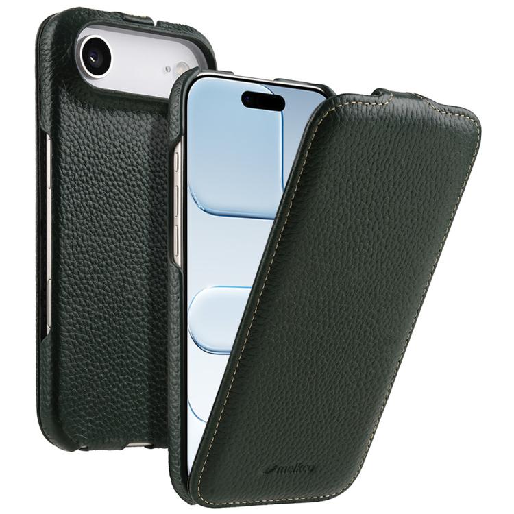 For iPhone Air melkco Litchi Texture Vertical Flip Magnetic Genuine Leather Phone Case(Dark Green)