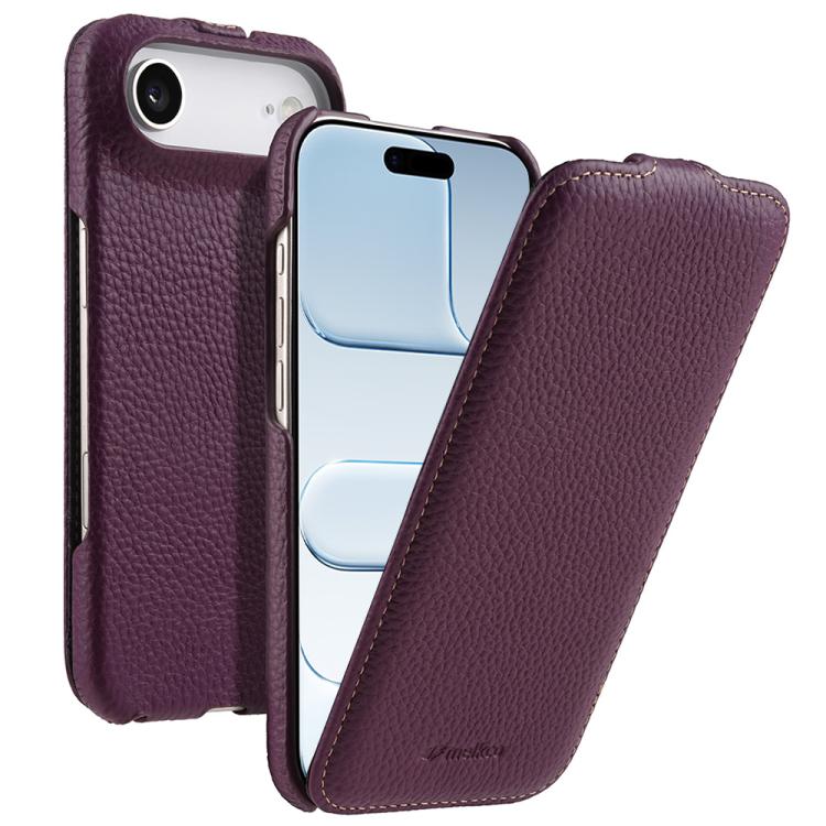 For iPhone Air melkco Litchi Texture Vertical Flip Magnetic Genuine Leather Phone Case(Purple)