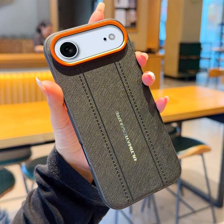 For iPhone Air Metal Camera Lens Frame Buttons Vegan Leather Phone Case(Black)