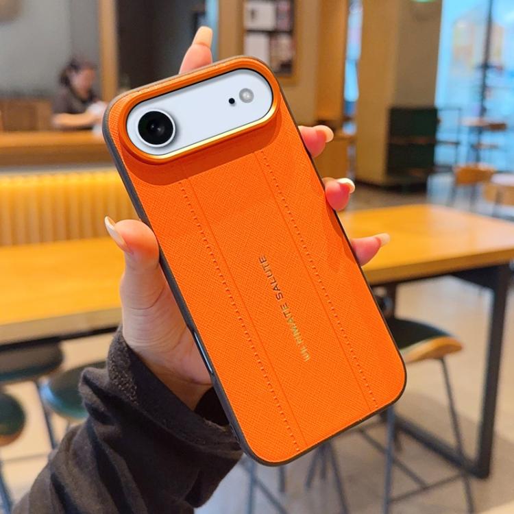 For iPhone Air Metal Camera Lens Frame Buttons Vegan Leather Phone Case(Orange)