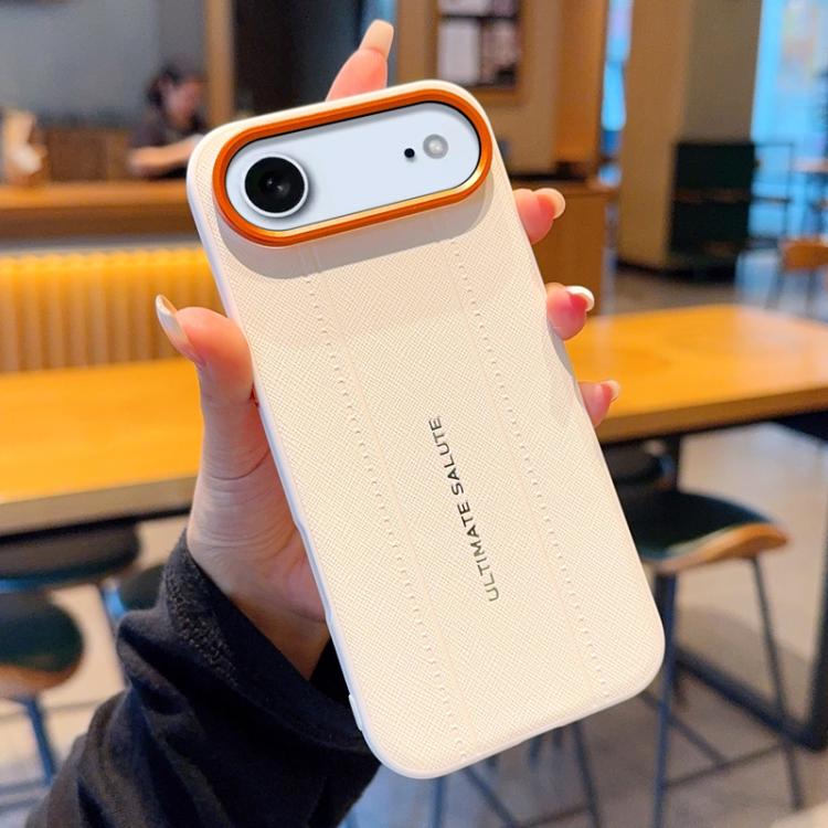 For iPhone Air Metal Camera Lens Frame Buttons Vegan Leather Phone Case(White)