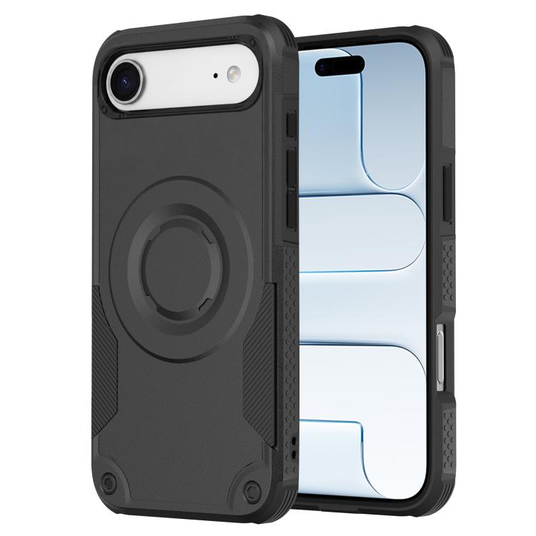For iPhone Air Metallic Paint Magnetic PC Hybrid TPU Phone Case(Black)