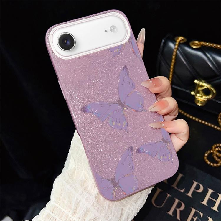 For iPhone Air Minimalist Purple Butterflies Pattern IMD Glitter PC Hybrid TPU Phone Case(Purple)