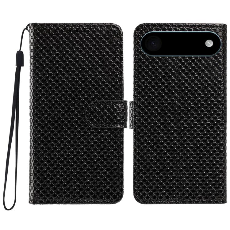 For iPhone Air Mirrored Buckle Vegan Leather Phone Case with Small Black Cord(Black)