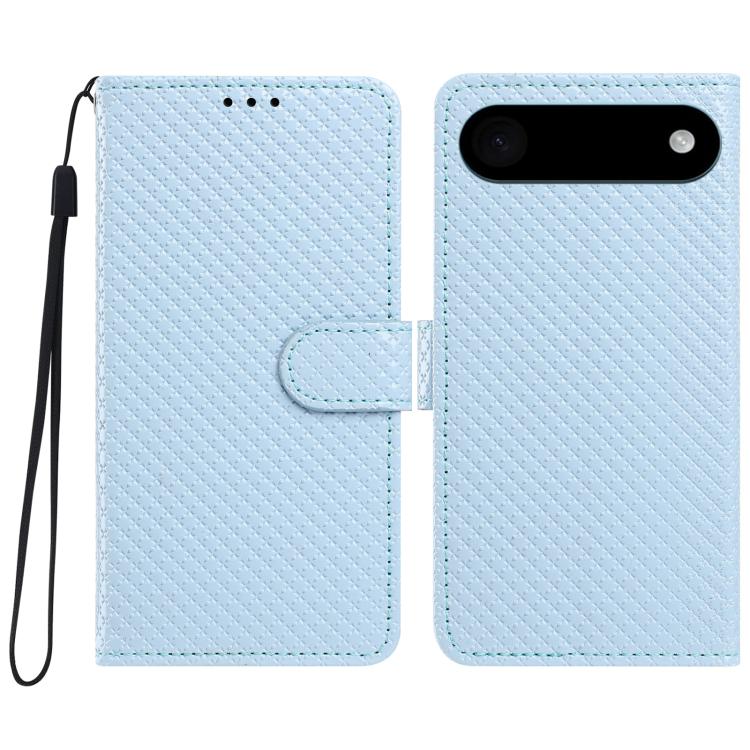 For iPhone Air Mirrored Buckle Vegan Leather Phone Case with Small Black Cord(Blue)