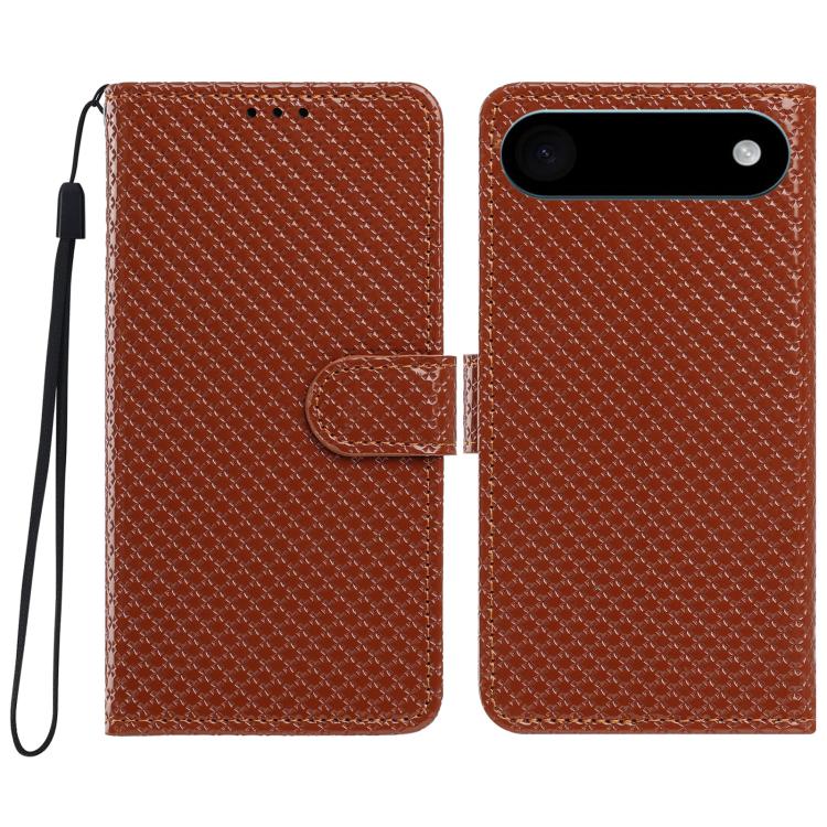 For iPhone Air Mirrored Buckle Vegan Leather Phone Case with Small Black Cord(Brown)