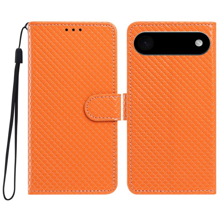 For iPhone Air Mirrored Buckle Vegan Leather Phone Case with Small Black Cord(Orange)