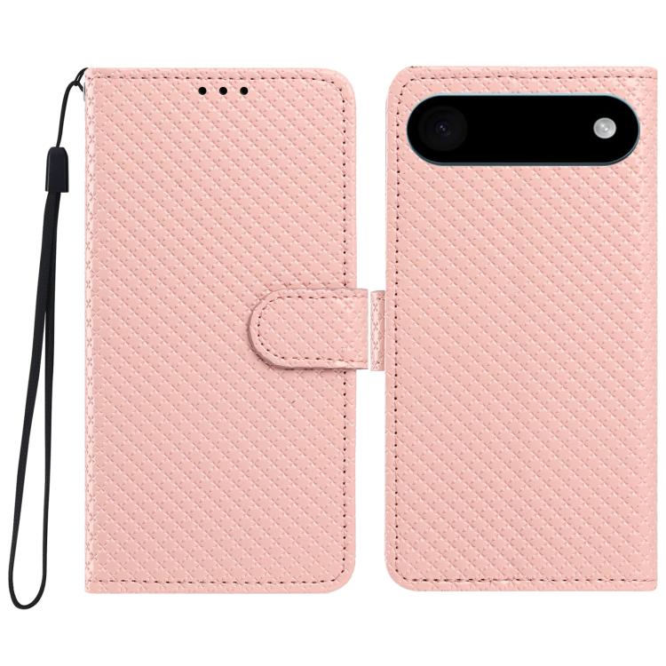 For iPhone Air Mirrored Buckle Vegan Leather Phone Case with Small Black Cord(Pink)