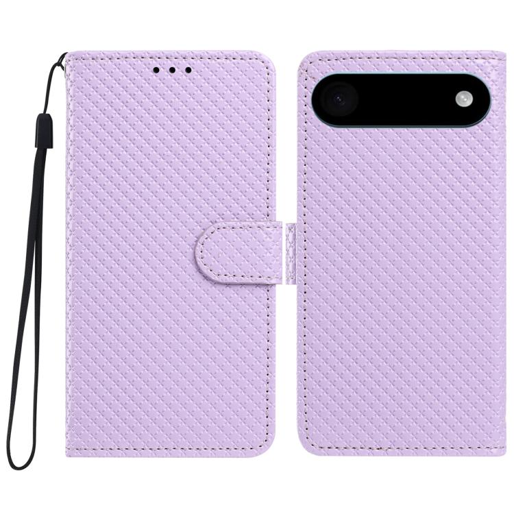 For iPhone Air Mirrored Buckle Vegan Leather Phone Case with Small Black Cord(Purple)
