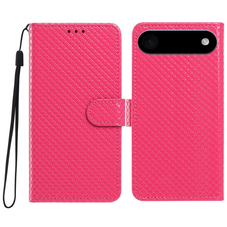 For iPhone Air Mirrored Buckle Vegan Leather Phone Case with Small Black Cord(Rose Red)