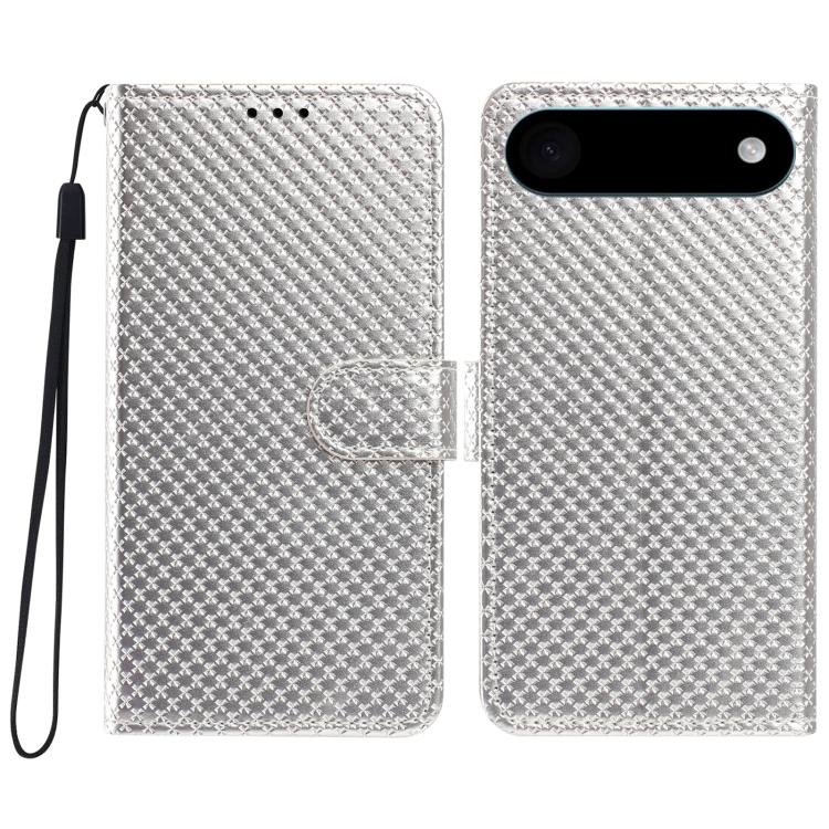 For iPhone Air Mirrored Buckle Vegan Leather Phone Case with Small Black Cord(Silver)