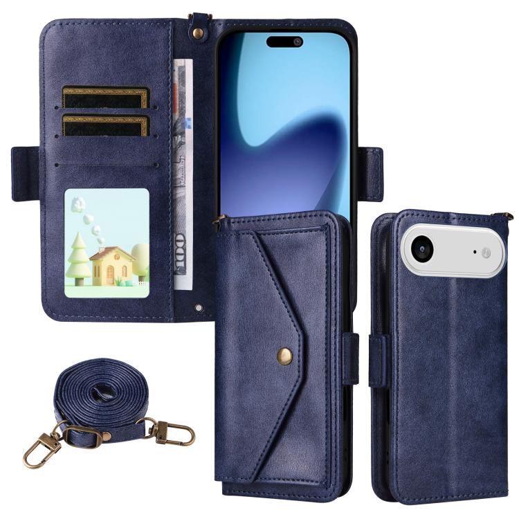 For iPhone Air Multi-card Slots Crossbody Cowhide Leather Phone Case(Blue)