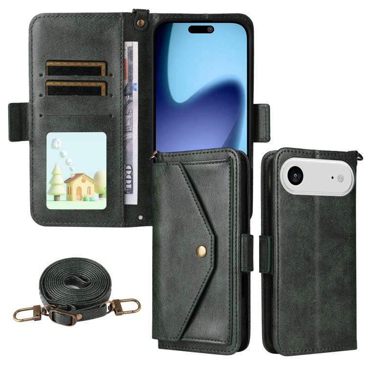 For iPhone Air Multi-card Slots Crossbody Cowhide Leather Phone Case(Green)