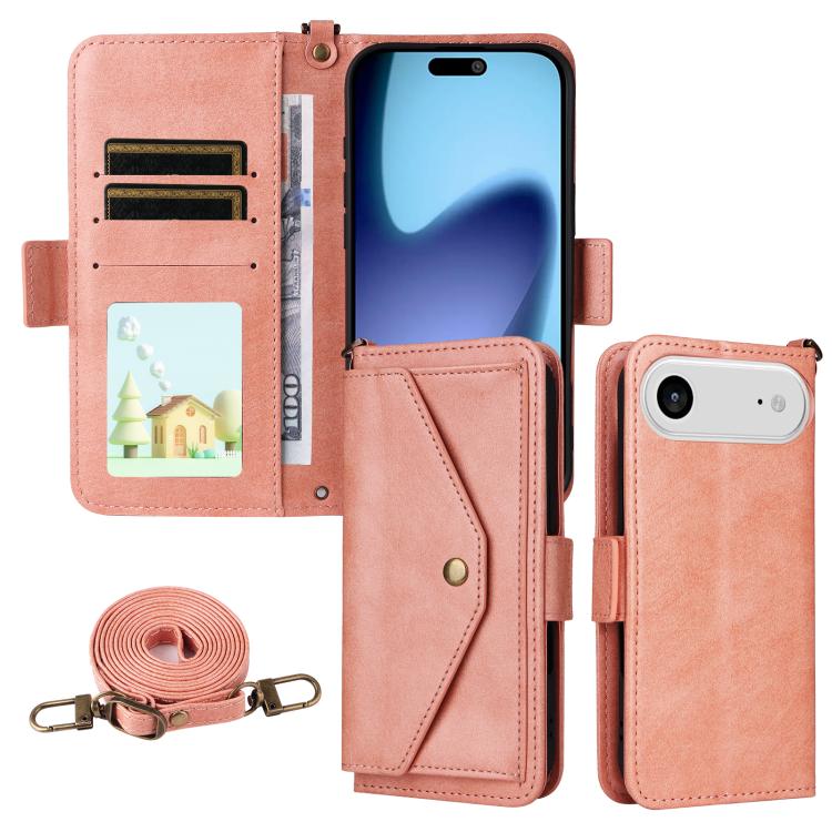 For iPhone Air Multi-card Slots Crossbody Cowhide Leather Phone Case(Pink)