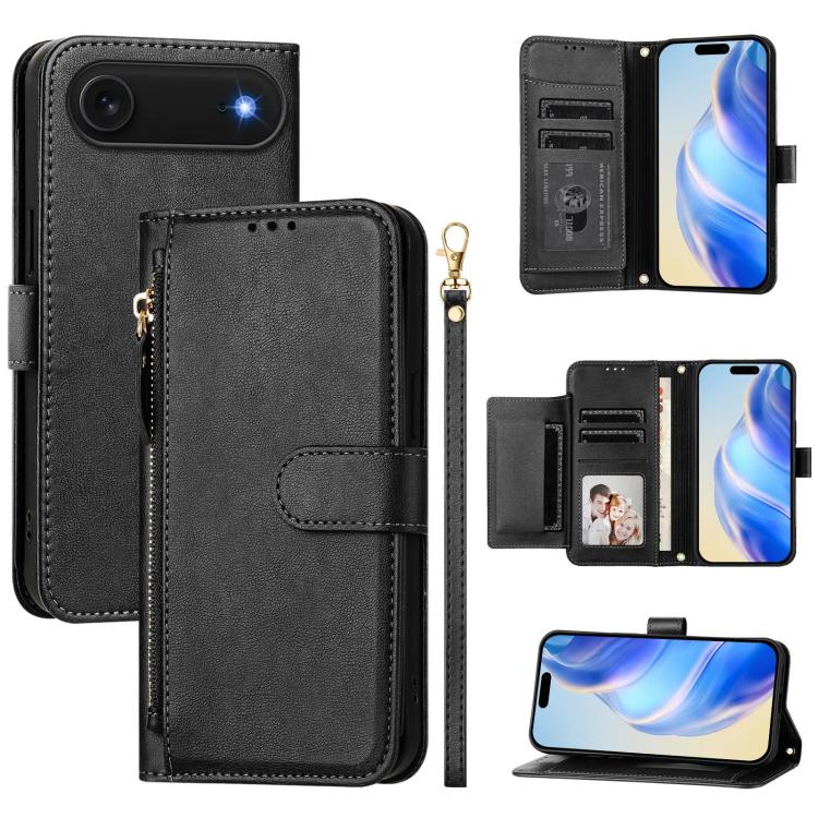 For iPhone Air Multi-Card Slots Zipper Wallet Leather Phone Case(Black)