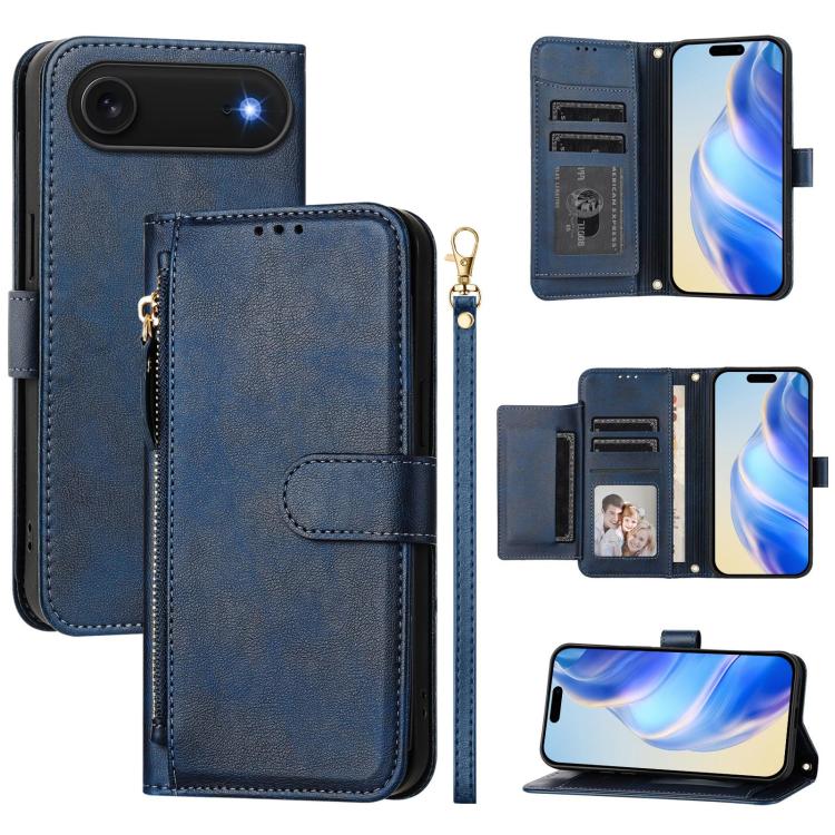 For iPhone Air Multi-Card Slots Zipper Wallet Leather Phone Case(Blue)