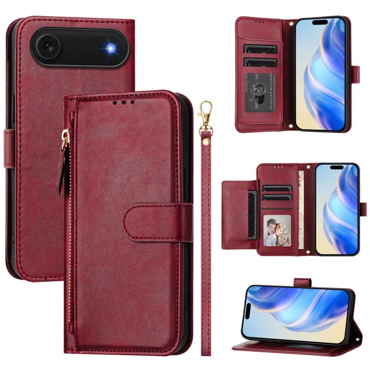 For iPhone Air Multi-Card Slots Zipper Wallet Leather Phone Case(Dark Red)