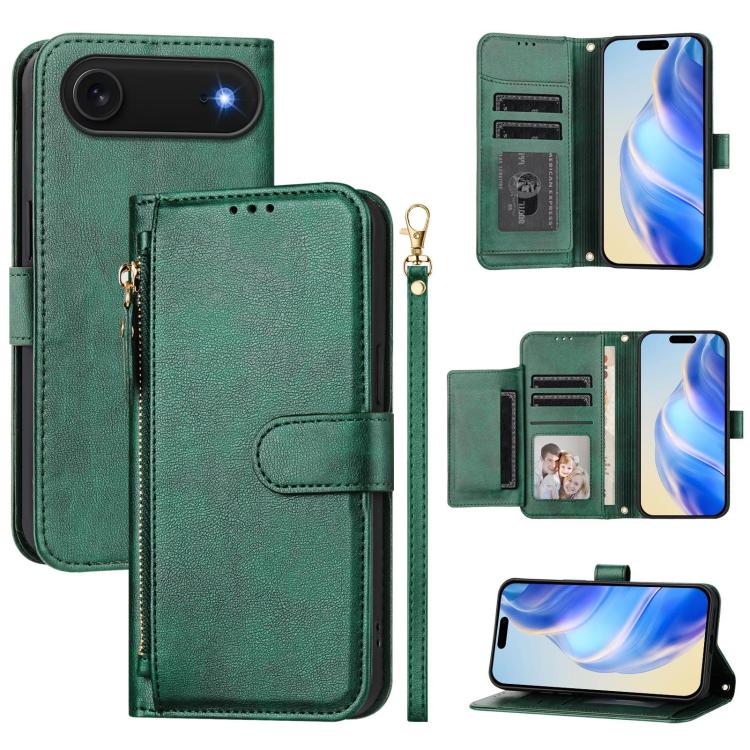 For iPhone Air Multi-Card Slots Zipper Wallet Leather Phone Case(Green)
