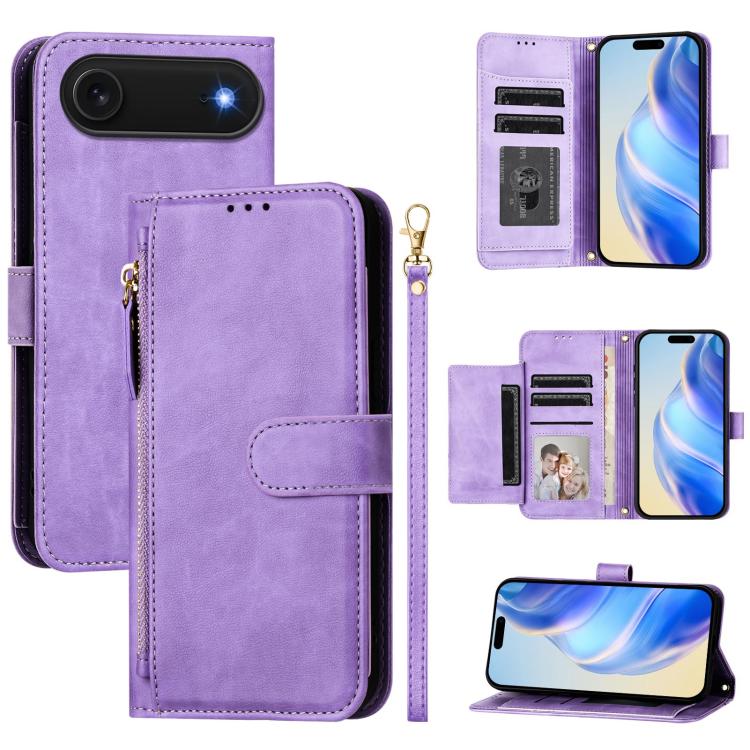 For iPhone Air Multi-Card Slots Zipper Wallet Leather Phone Case(Purple)