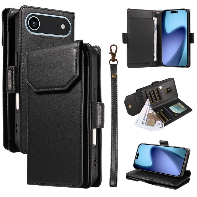 For iPhone Air Multi Card Wallet Leather Phone Case with Strap(Black)