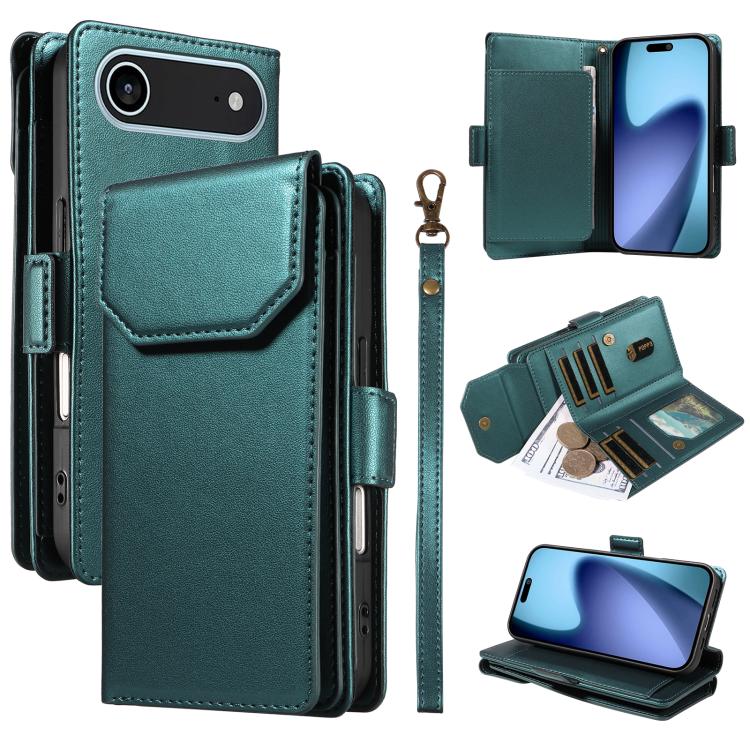For iPhone Air Multi Card Wallet Leather Phone Case with Strap(Green)