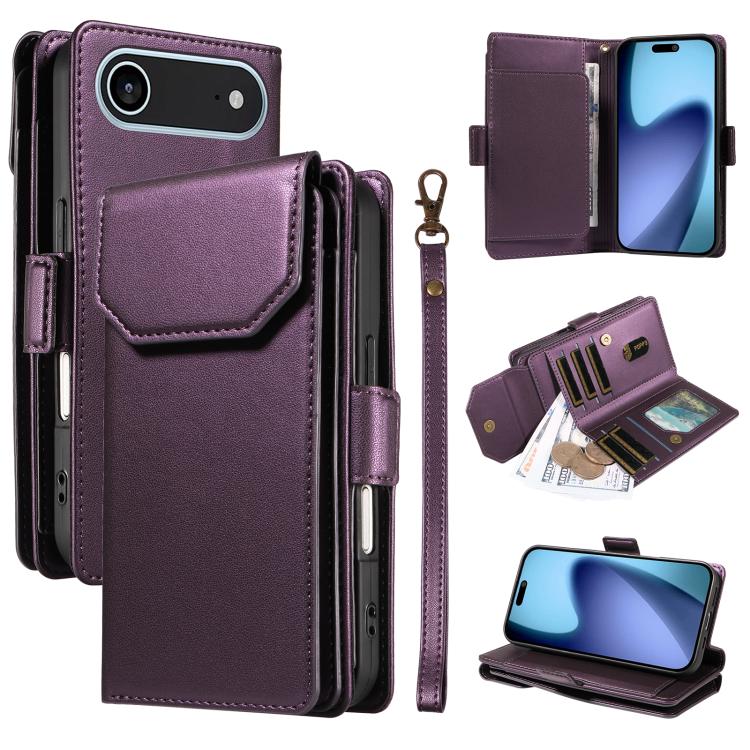 For iPhone Air Multi Card Wallet Leather Phone Case with Strap(Purple)