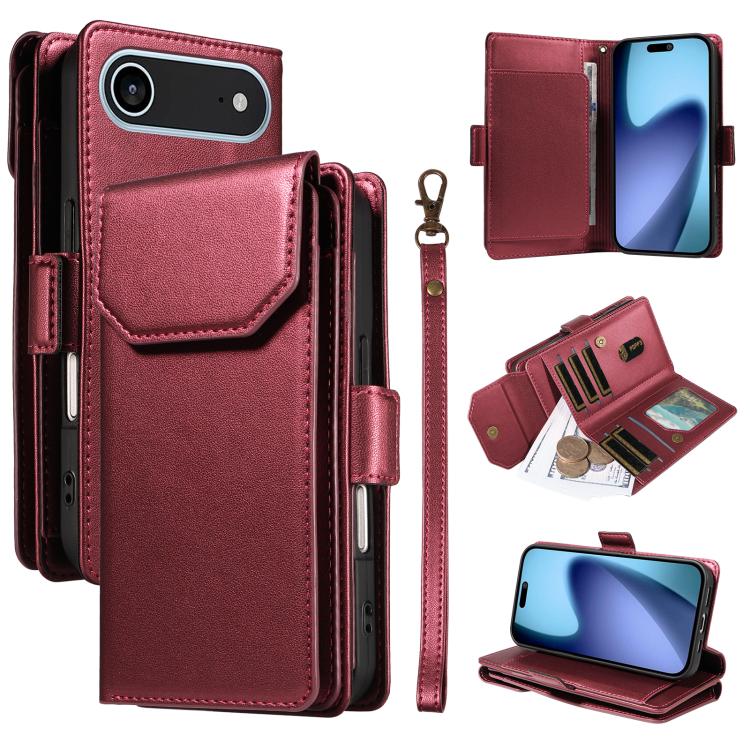 For iPhone Air Multi Card Wallet Leather Phone Case with Strap(Red)