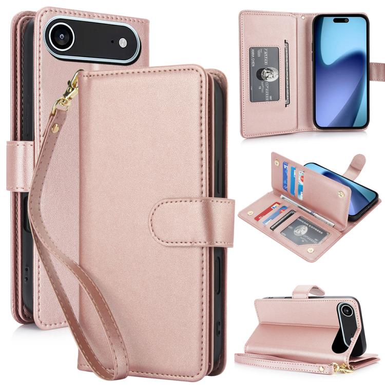 For iPhone Air Multi-Card Wallet RFID Leather Phone Case(Rose Gold)